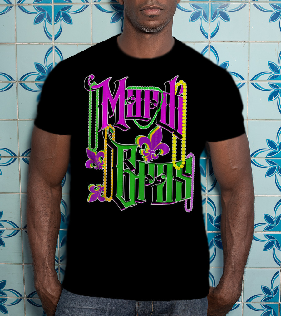 Mardi Gras Vintage Beads Fleur De Lis Carnival Costume T-Shirt