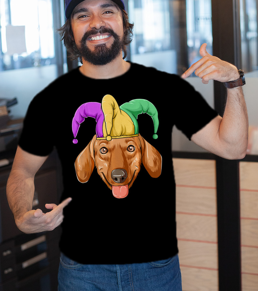Mardi Gras Dachshund Carnival Jester Hat T-Shirt