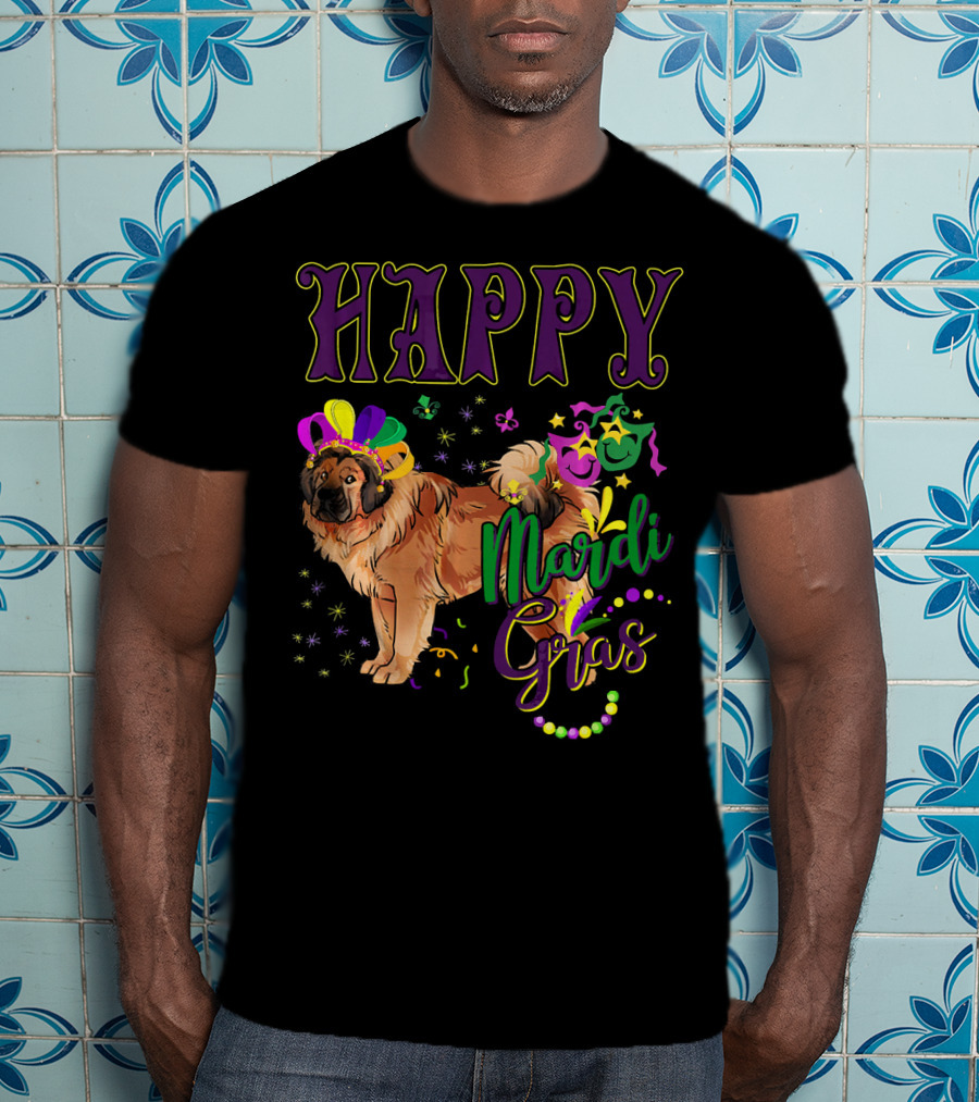 Happy Mardi Gras Tibetan Mastiff Beads And Masks T-Shirt