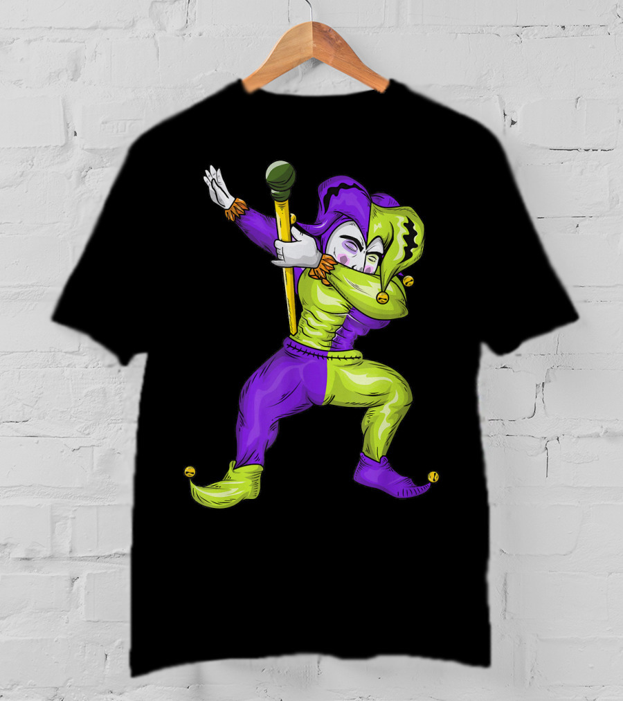 Mardi Gras Dabbing Jester In Purple And Green Carnival T-Shirt
