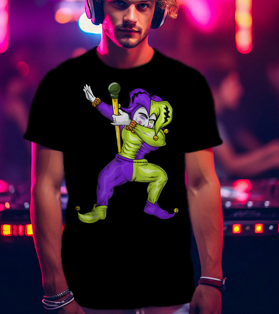 Mardi Gras Dabbing Jester In Purple And Green Carnival T-Shirt