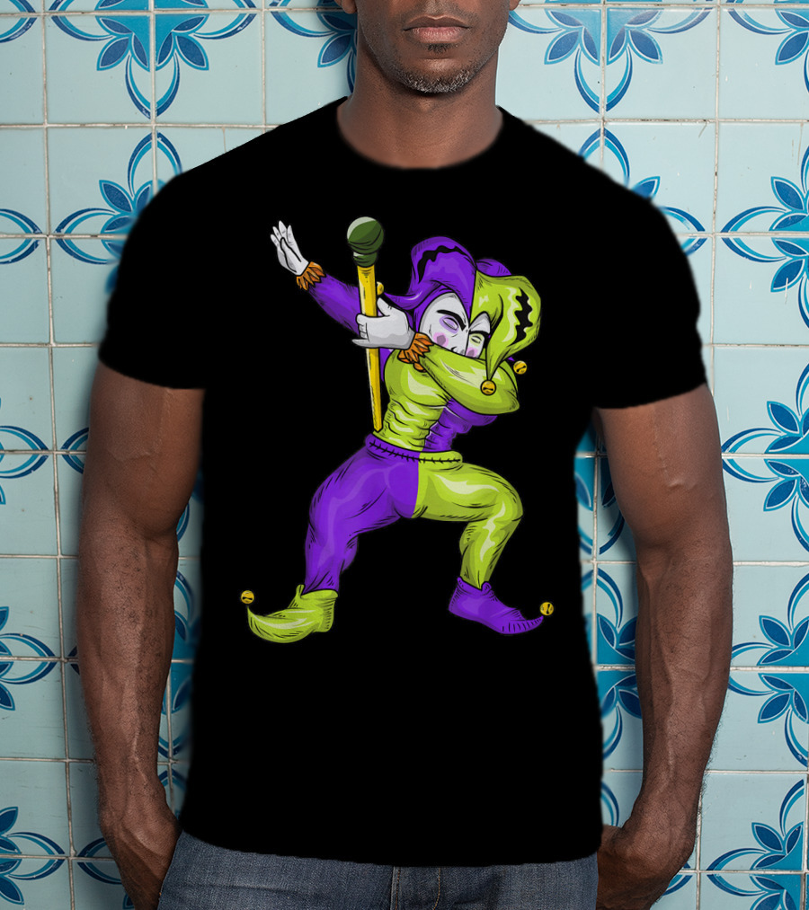 Mardi Gras Dabbing Jester In Purple And Green Carnival T-Shirt
