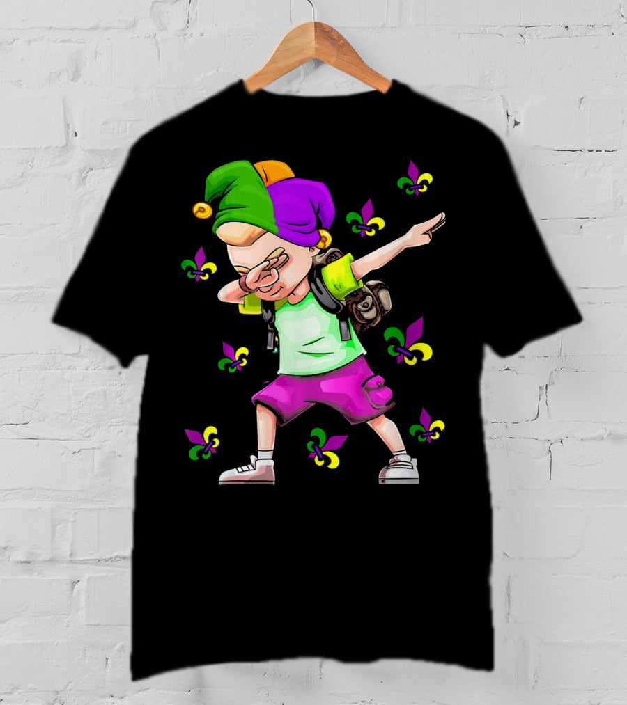 Dabbing Jester With Mardi Gras Fleur-de-Lis New Orleans T-Shirt