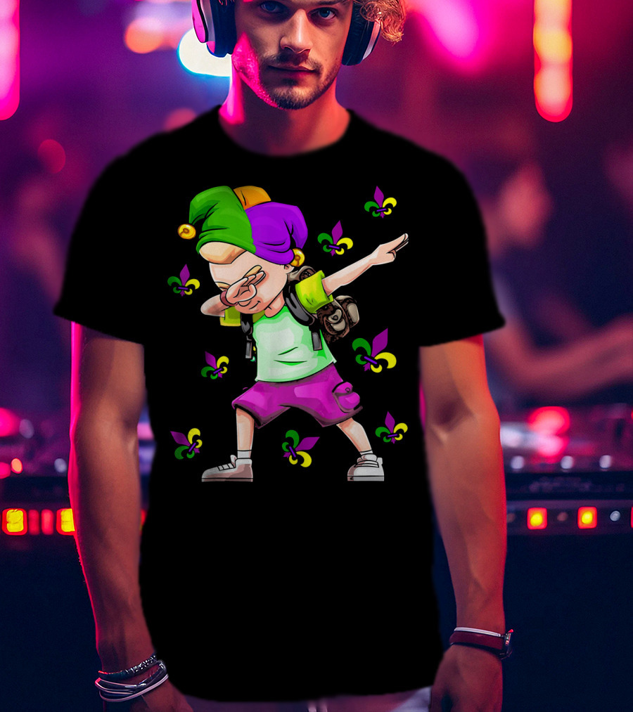 Dabbing Jester With Mardi Gras Fleur-de-Lis New Orleans T-Shirt