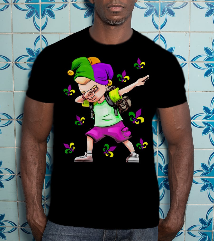 Dabbing Jester With Mardi Gras Fleur-de-Lis New Orleans T-Shirt