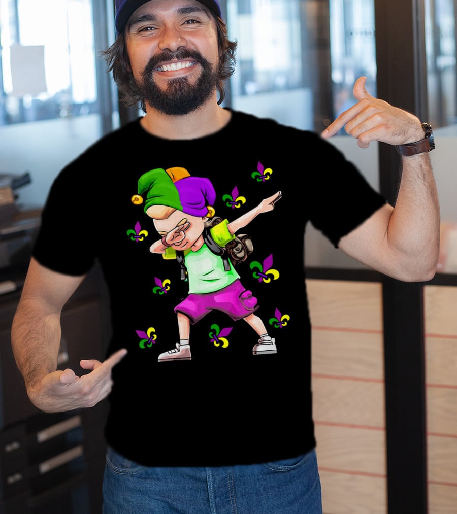Dabbing Jester With Mardi Gras Fleur-de-Lis New Orleans T-Shirt