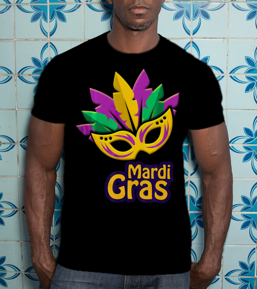New Orleans Mardi Gras Feathered Mask Party T-Shirt