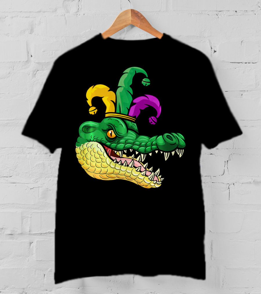 Alligator Head Mardi Gras Jester Hat Gator Clown T-Shirt