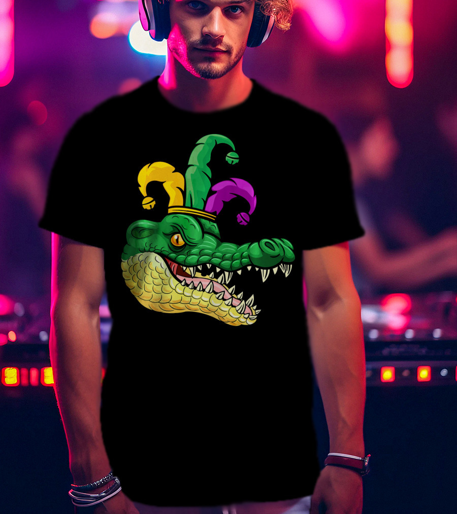 Alligator Head Mardi Gras Jester Hat Gator Clown T-Shirt