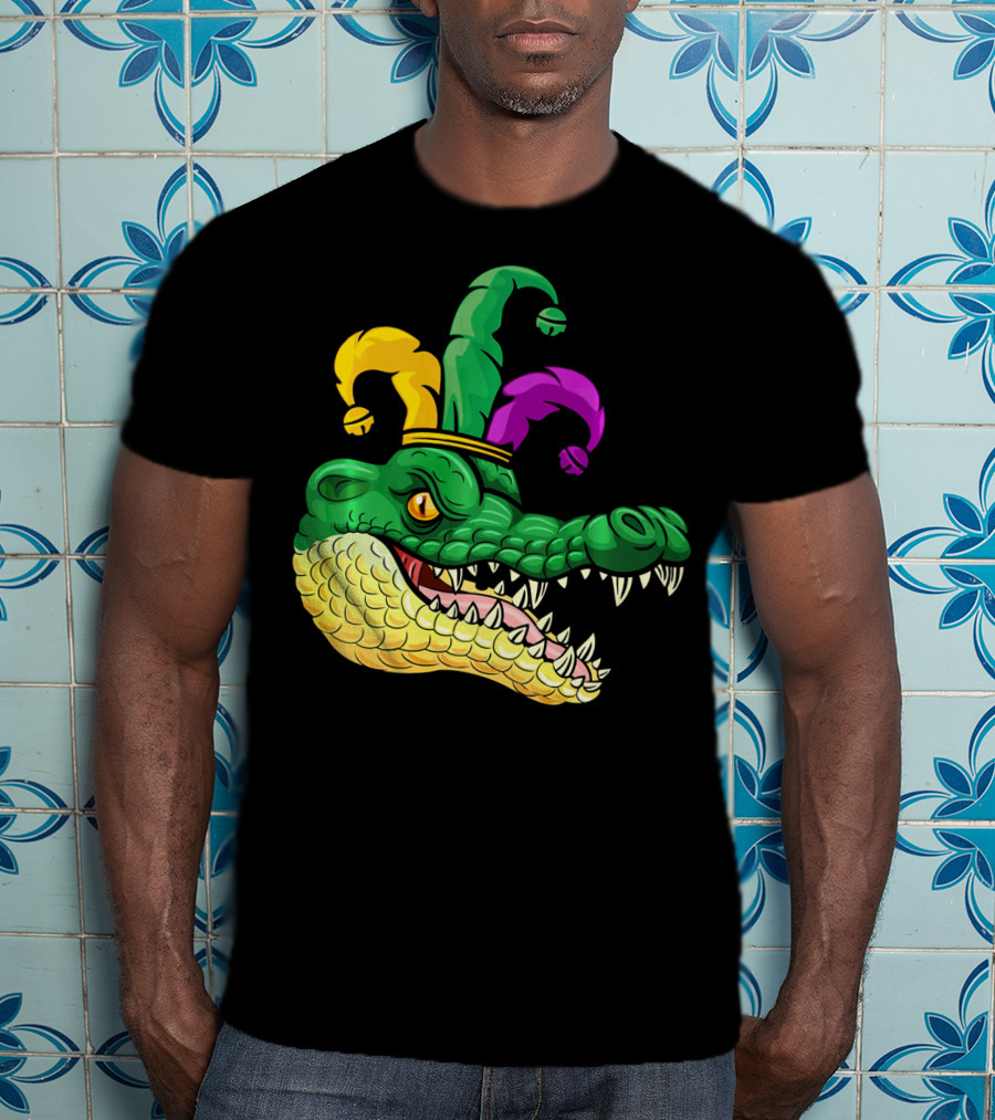 Alligator Head Mardi Gras Jester Hat Gator Clown T-Shirt