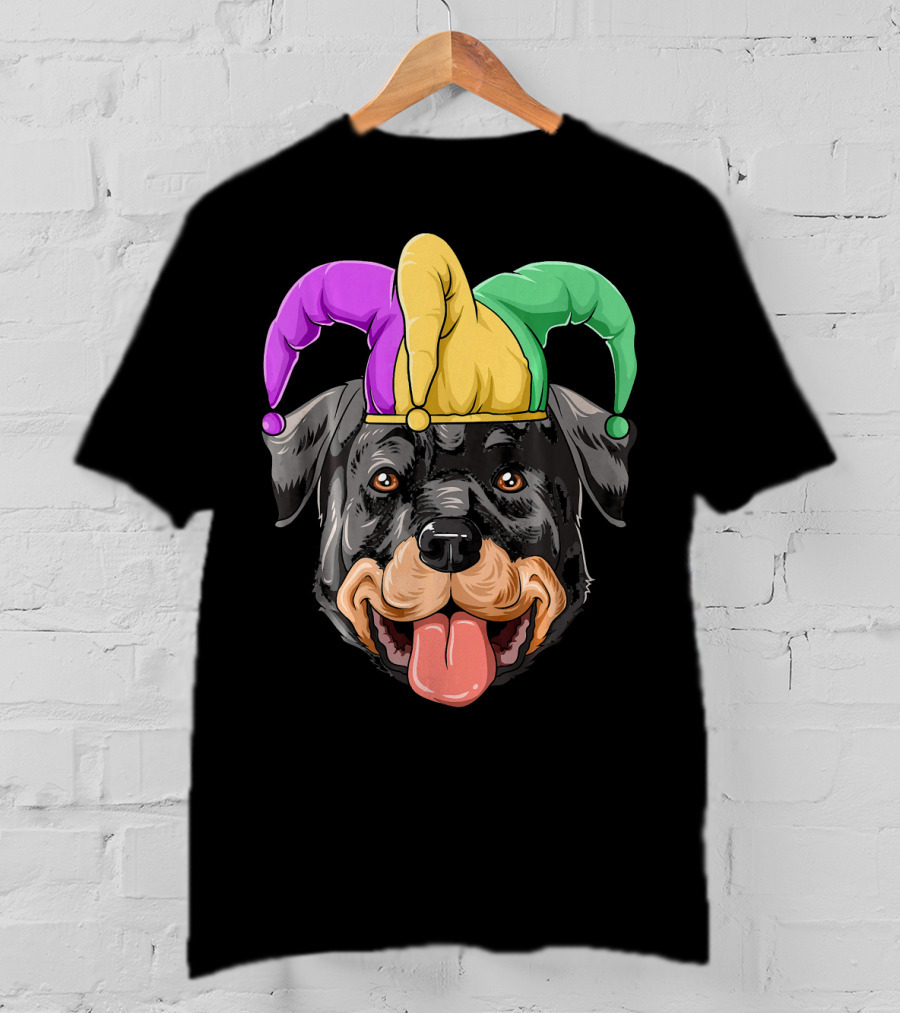 Mardi Gras Rottweiler Carnival Hat Jester Colors T-Shirt
