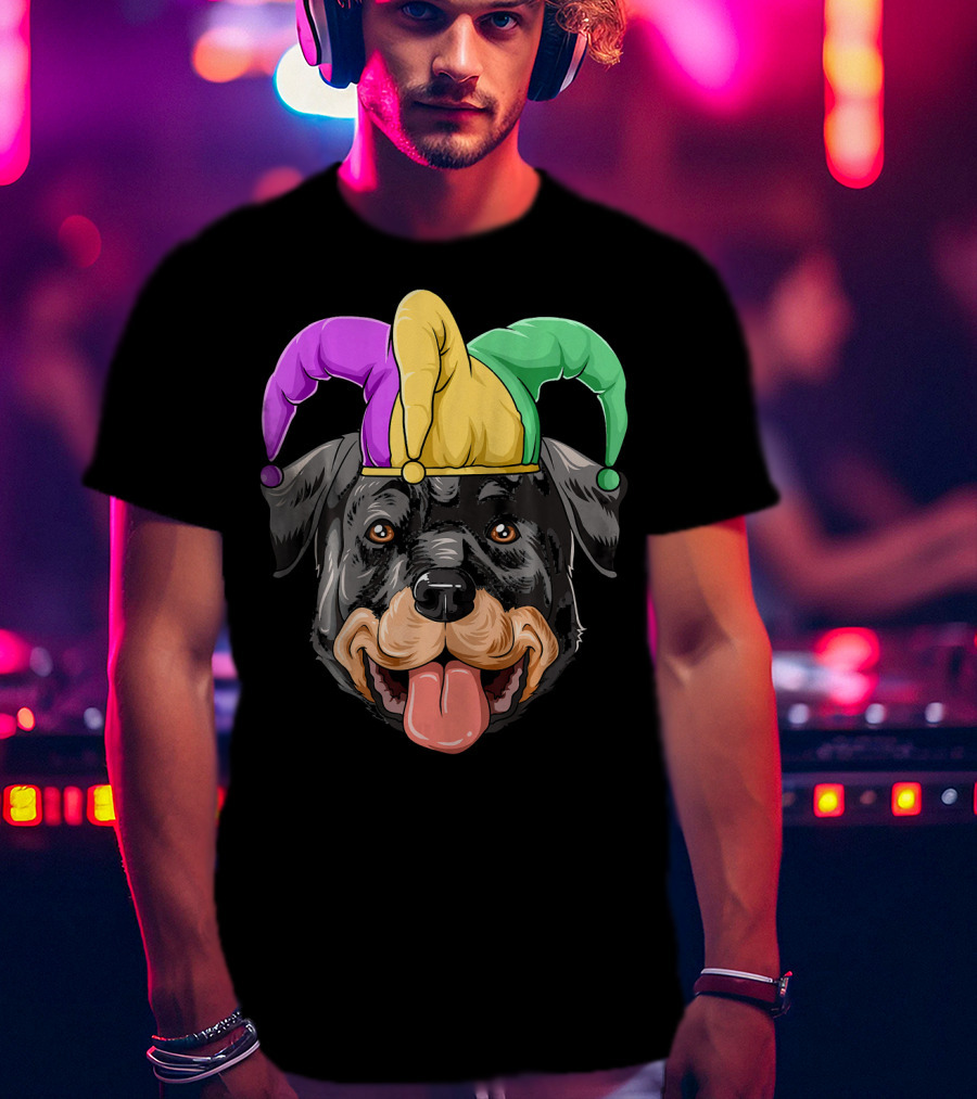 Mardi Gras Rottweiler Carnival Hat Jester Colors T-Shirt