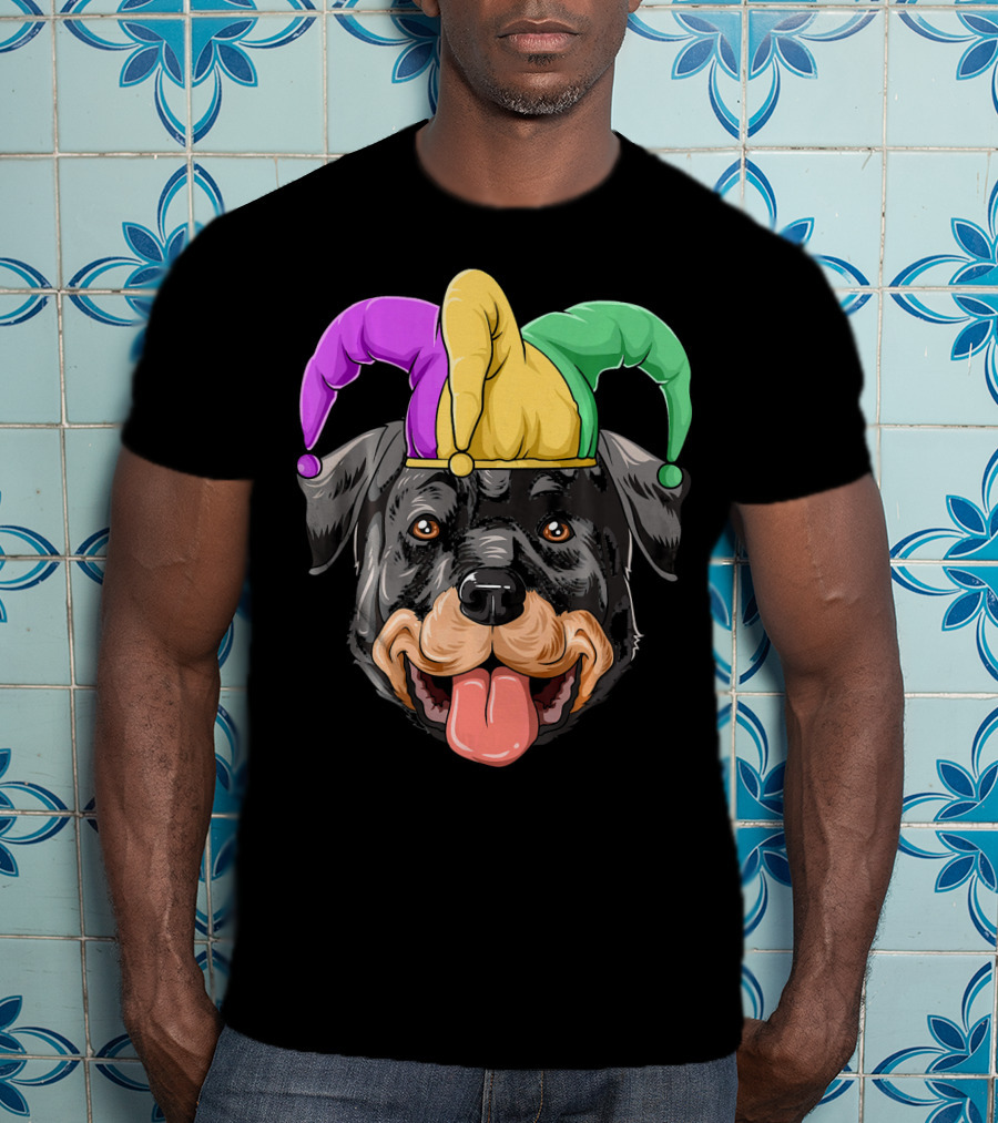 Mardi Gras Rottweiler Carnival Hat Jester Colors T-Shirt