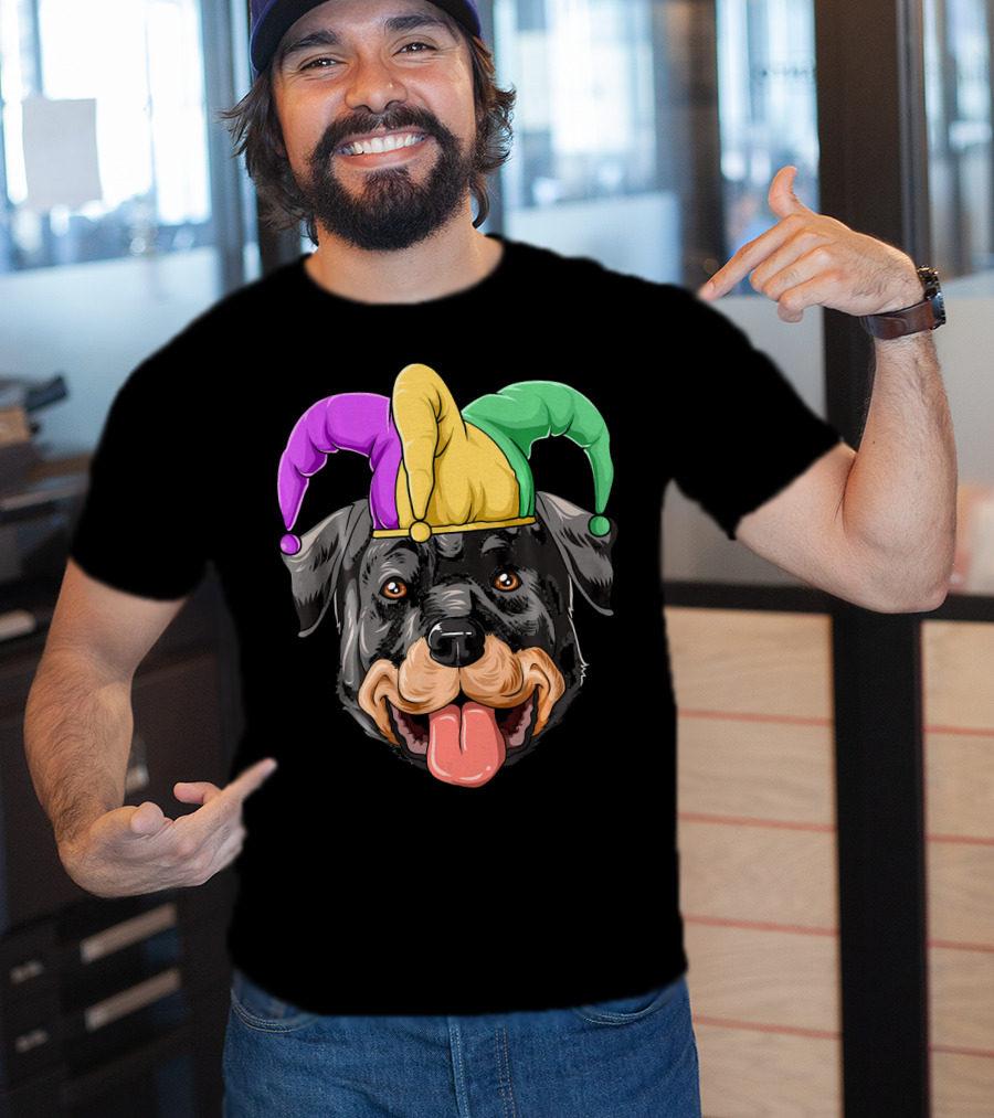 Mardi Gras Rottweiler Carnival Hat Jester Colors T-Shirt
