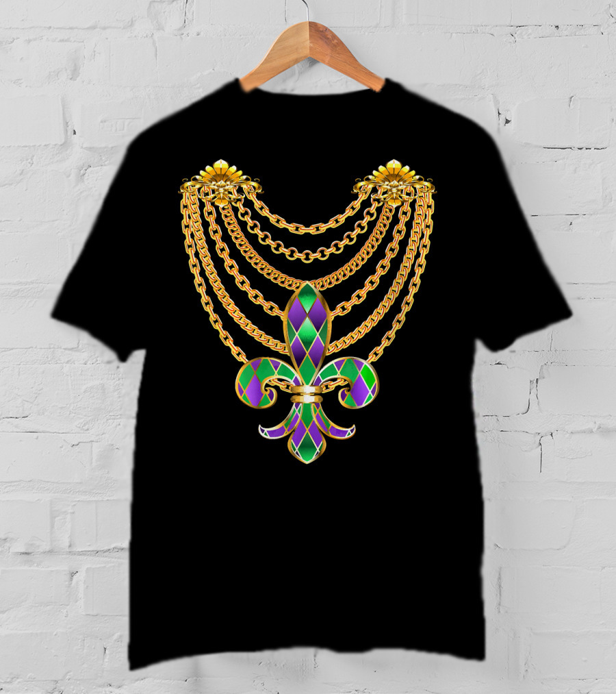 Mardi Gras Fat Tuesday Gold Fleur De Lis Chain T-Shirt
