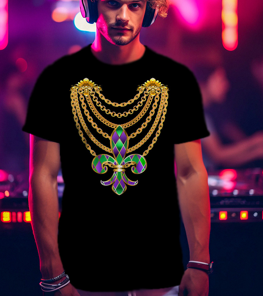 Mardi Gras Fat Tuesday Gold Fleur De Lis Chain T-Shirt