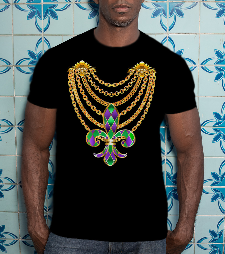 Mardi Gras Fat Tuesday Gold Fleur De Lis Chain T-Shirt
