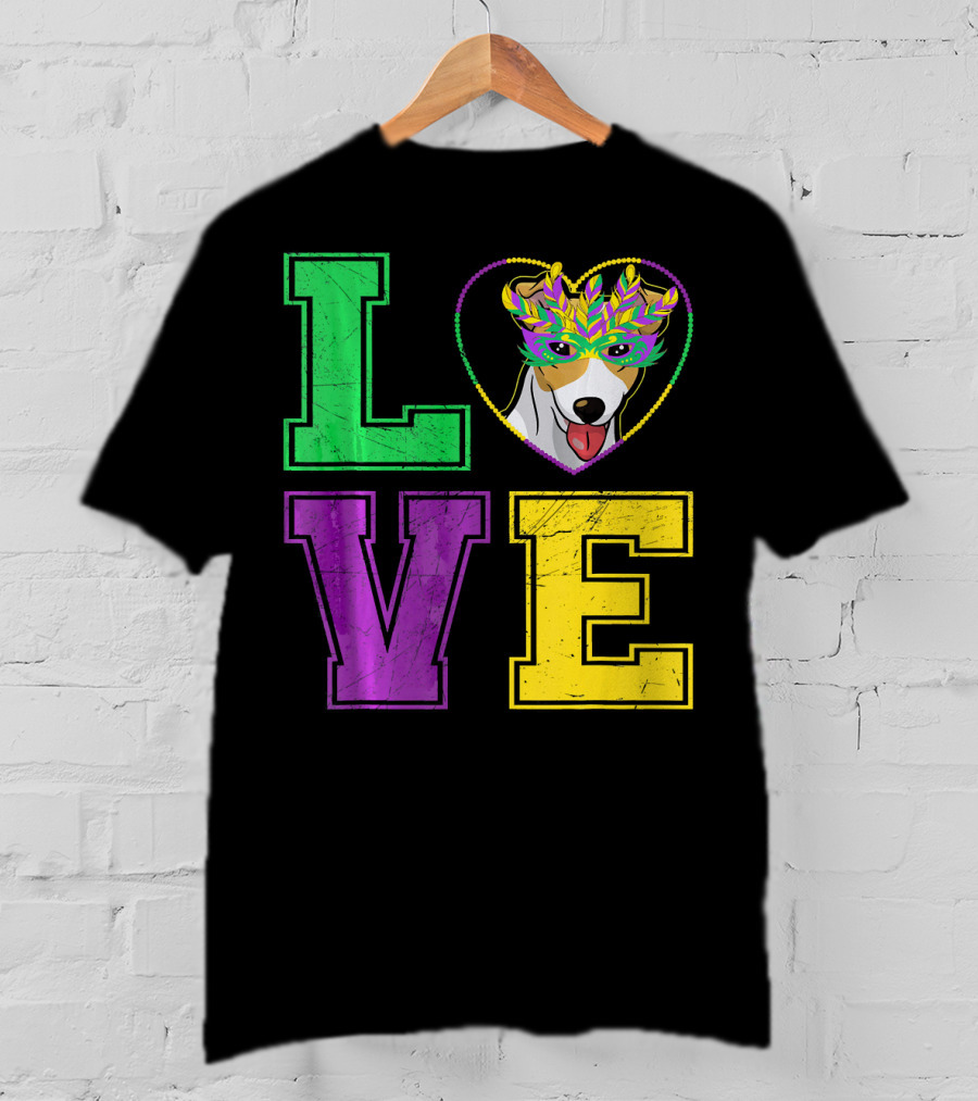 LOVE Jack Russell Terrier Dog Mardi Gras Mask T-Shirt