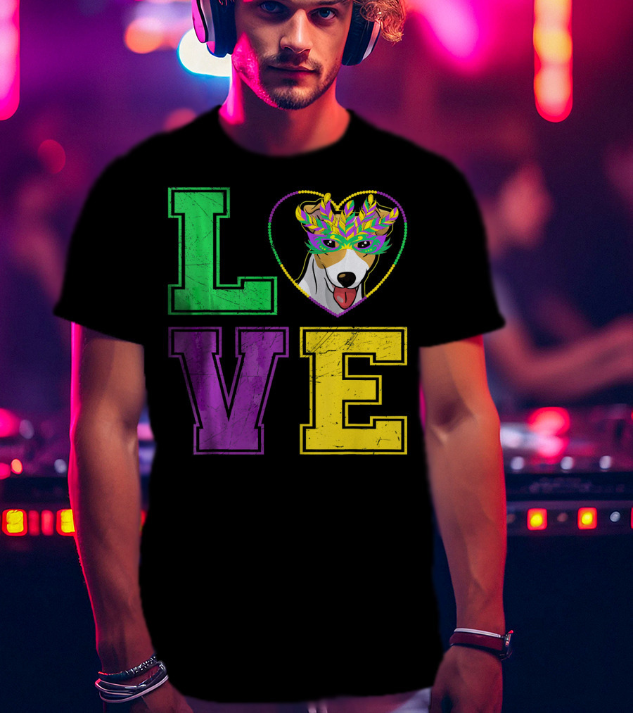 LOVE Jack Russell Terrier Dog Mardi Gras Mask T-Shirt
