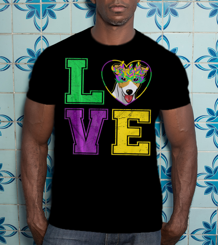 LOVE Jack Russell Terrier Dog Mardi Gras Mask T-Shirt