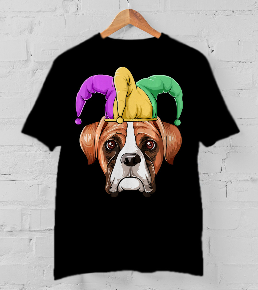 Mardi Gras Jester Hat Boxer Dog Carnival T-Shirt