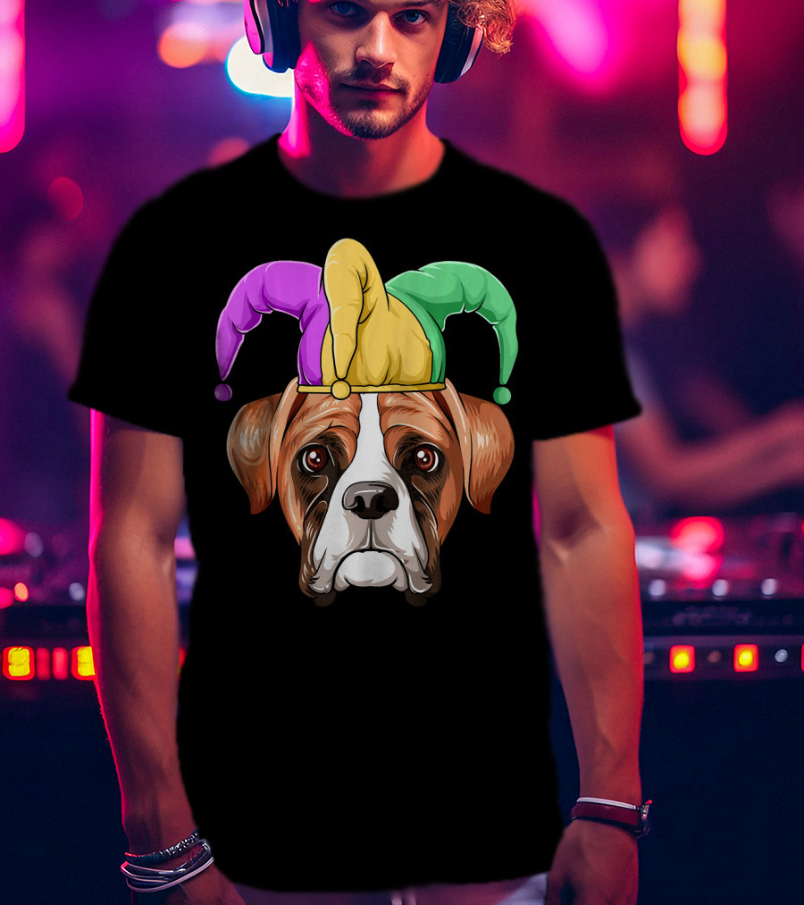 Mardi Gras Jester Hat Boxer Dog Carnival T-Shirt