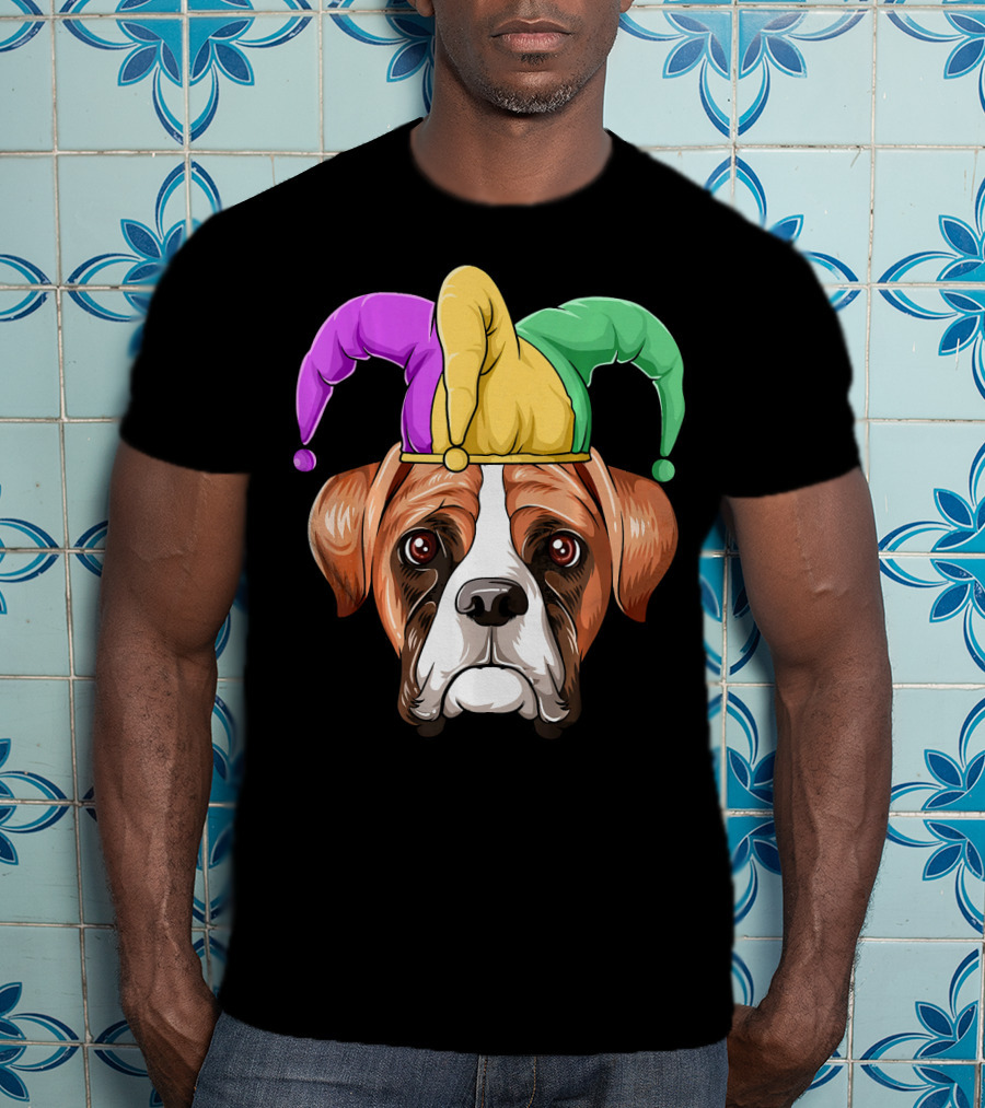 Mardi Gras Jester Hat Boxer Dog Carnival T-Shirt