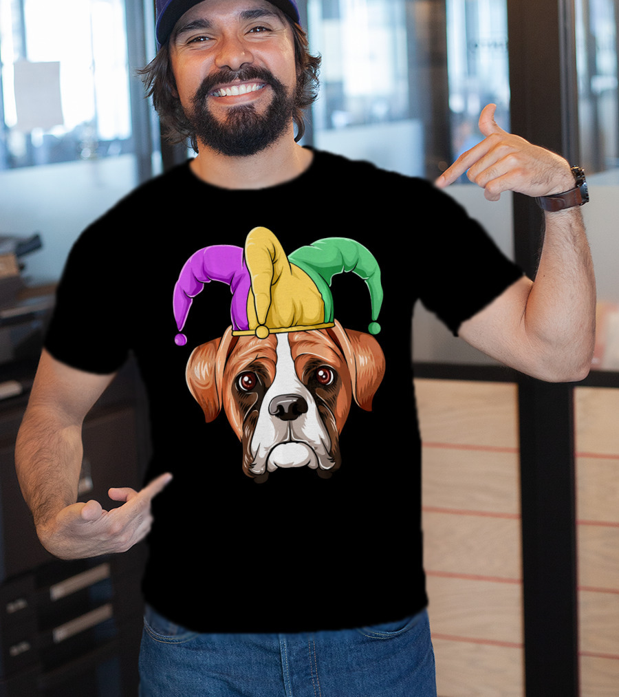 Mardi Gras Jester Hat Boxer Dog Carnival T-Shirt