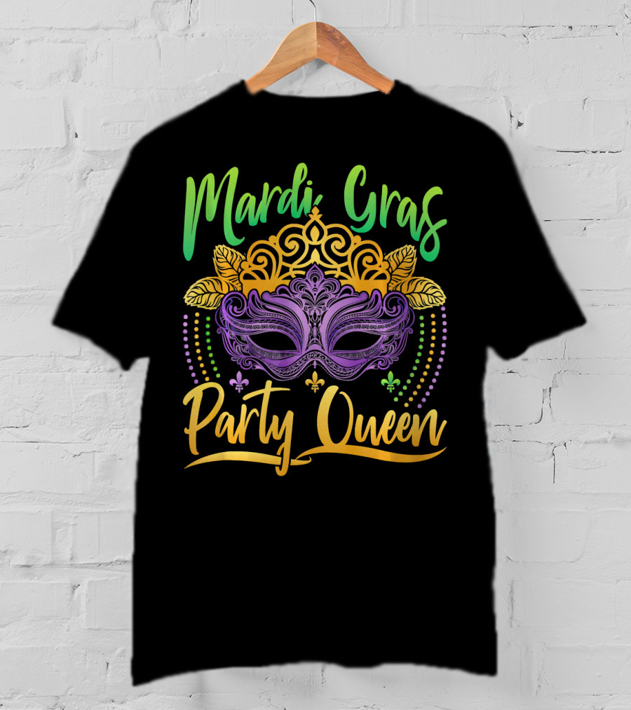Mardi Gras Party Queen Mask Crown Fleur De Lis T-Shirt