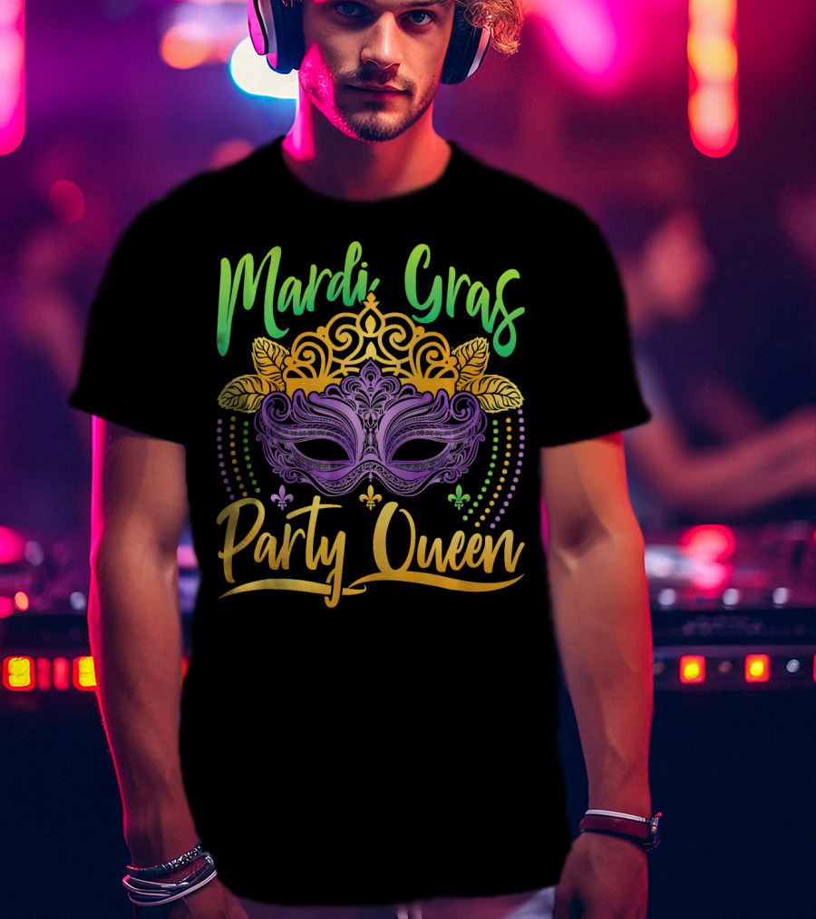 Mardi Gras Party Queen Mask Crown Fleur De Lis T-Shirt