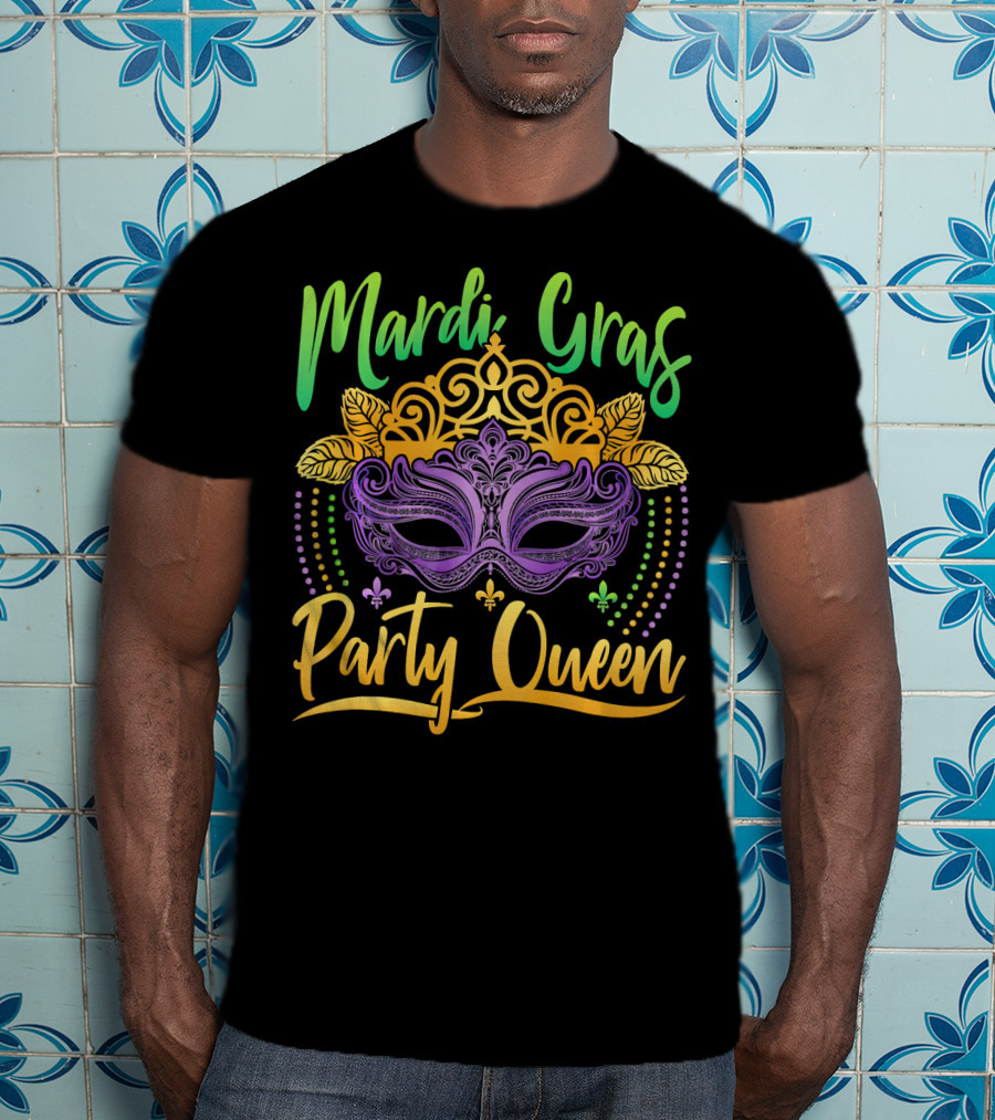 Mardi Gras Party Queen Mask Crown Fleur De Lis T-Shirt