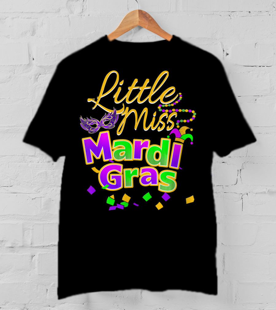 Little Miss Mardi Gras Mask Beads Confetti T-Shirt