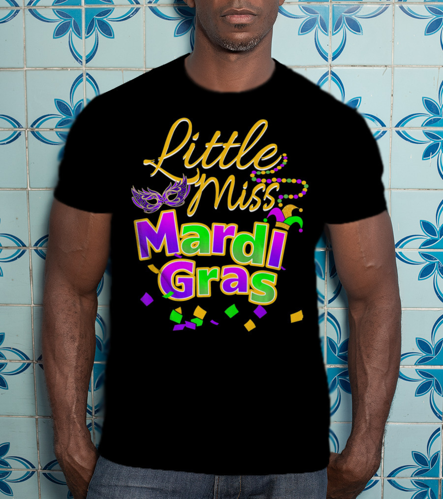 Little Miss Mardi Gras Mask Beads Confetti T-Shirt