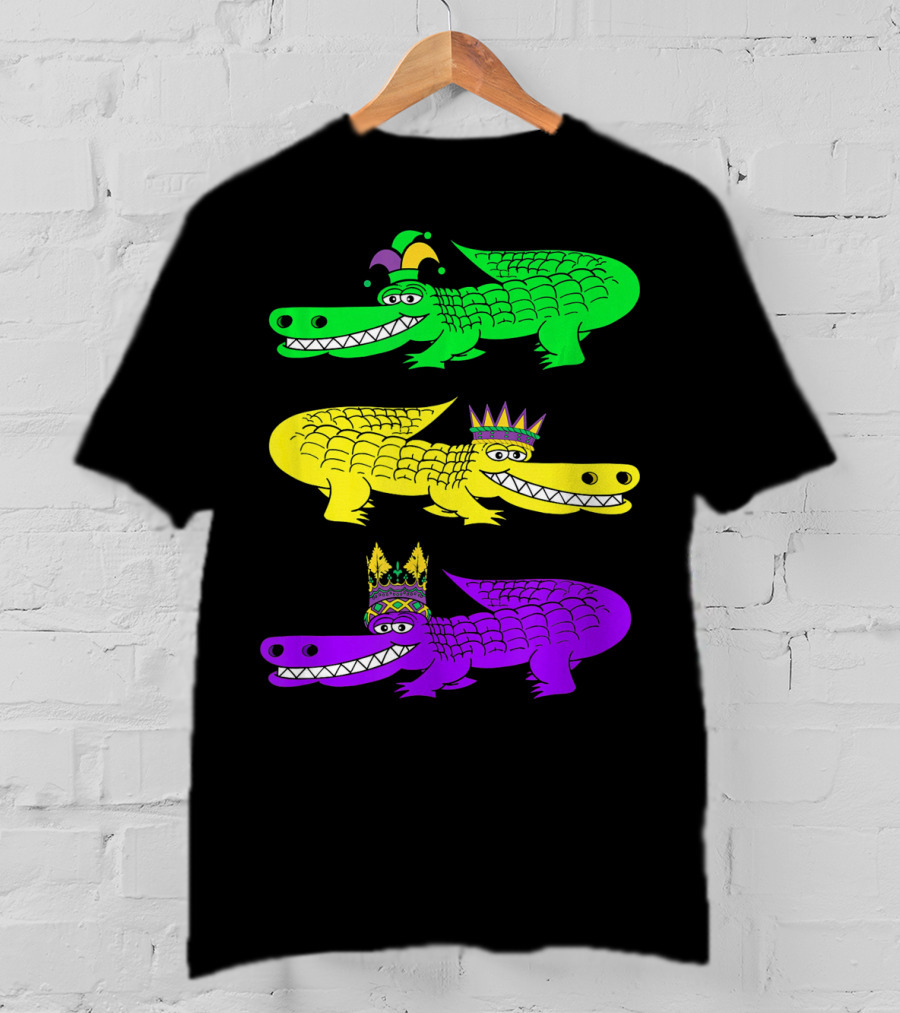 Alligator Crocodile Mardi Gras Festival Jester Kings T-Shirt
