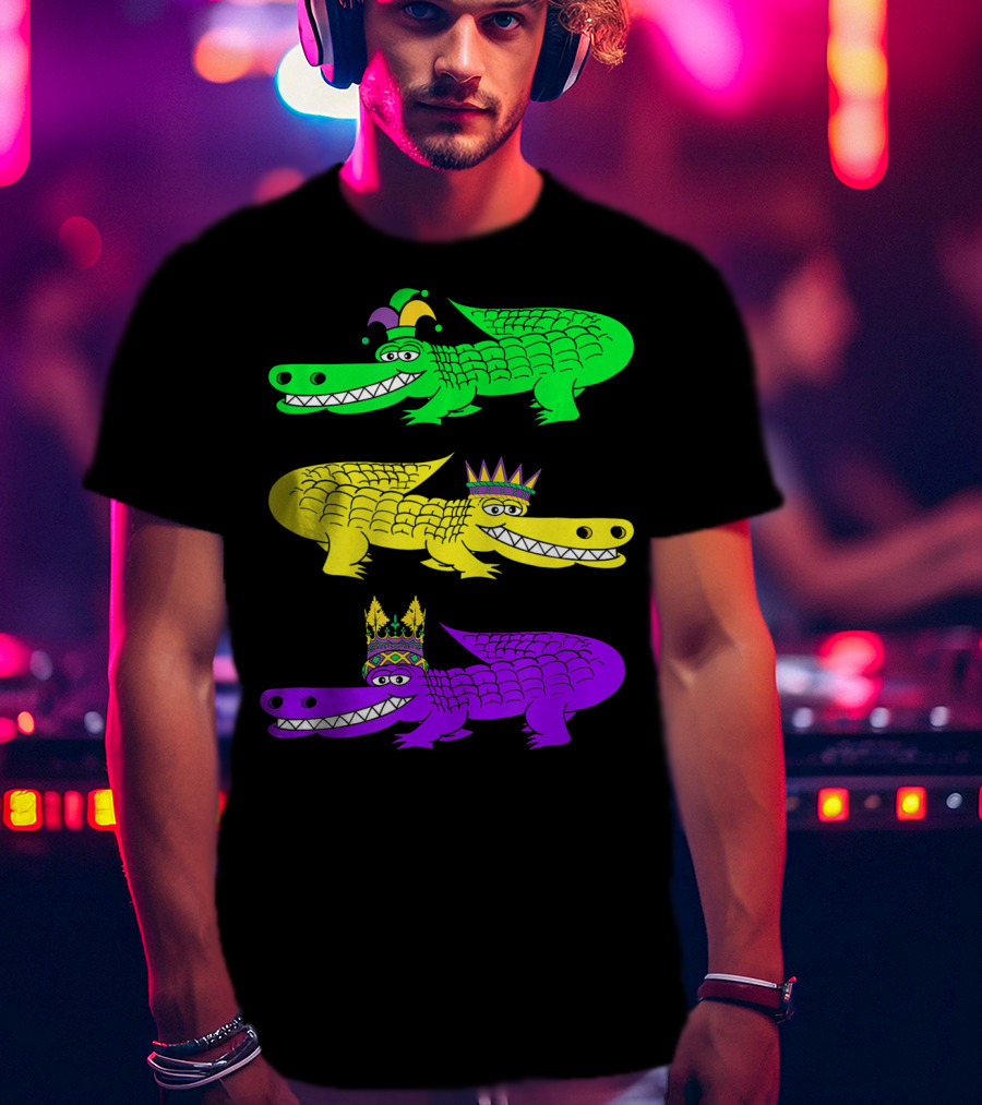 Alligator Crocodile Mardi Gras Festival Jester Kings T-Shirt