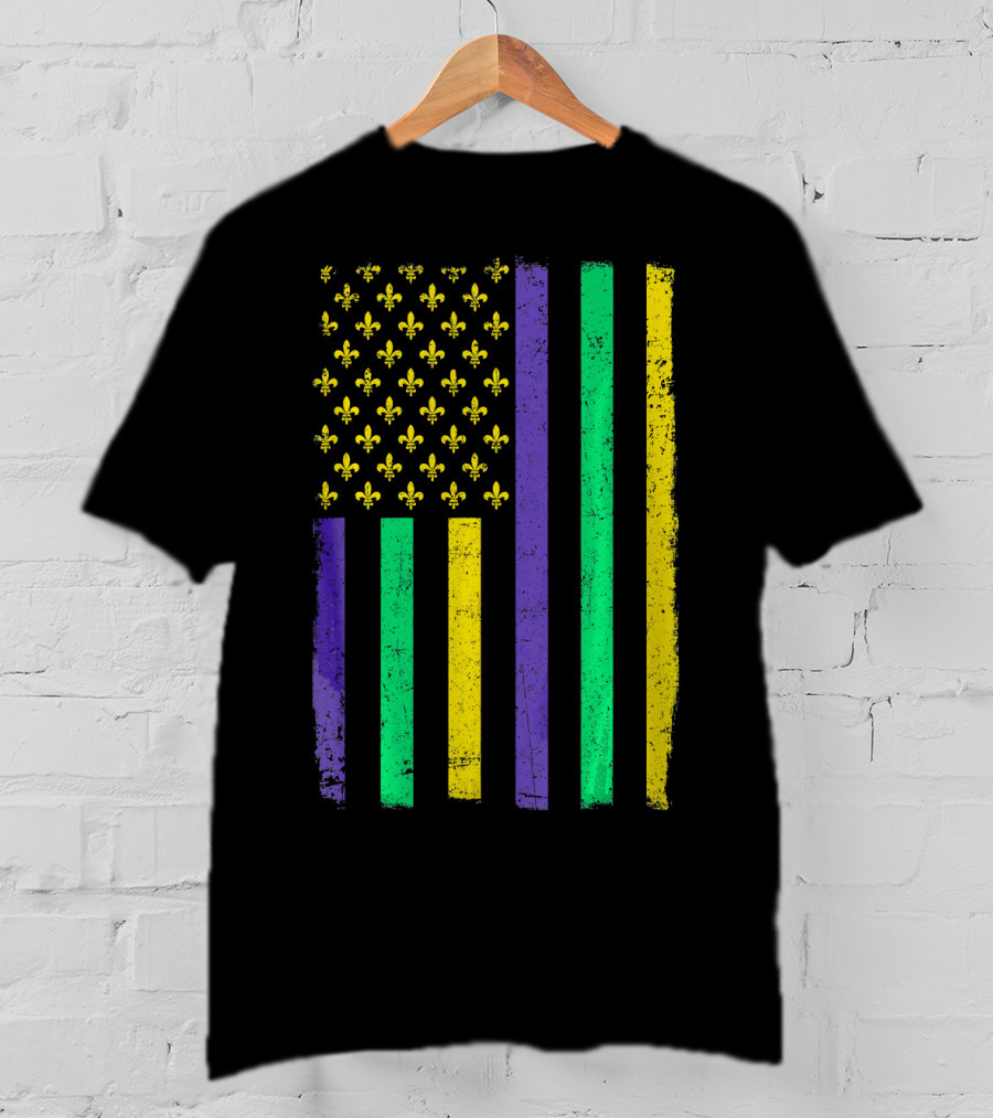 American Flag Mardi Gras Fleur De Lis Stripes T-Shirt