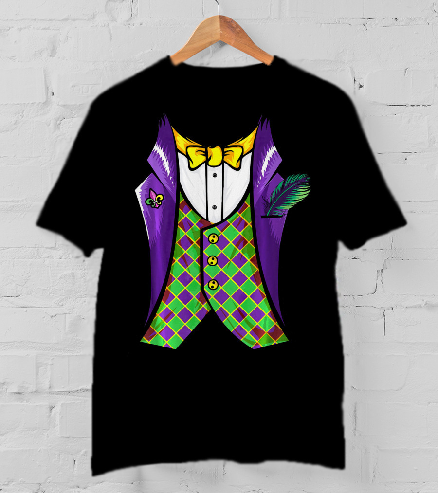 Mardi Gras Tuxedo Costume Pancake Tuesday Fleur-de-Lis T-Shirt