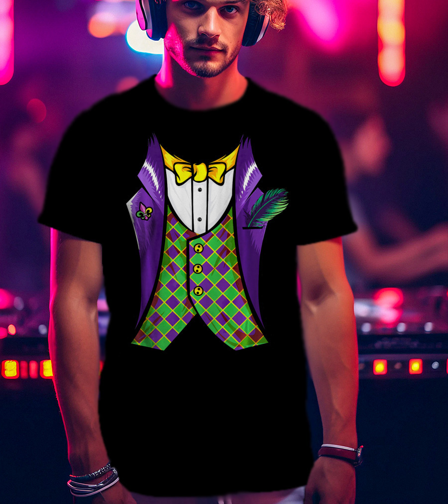 Mardi Gras Tuxedo Costume Pancake Tuesday Fleur-de-Lis T-Shirt