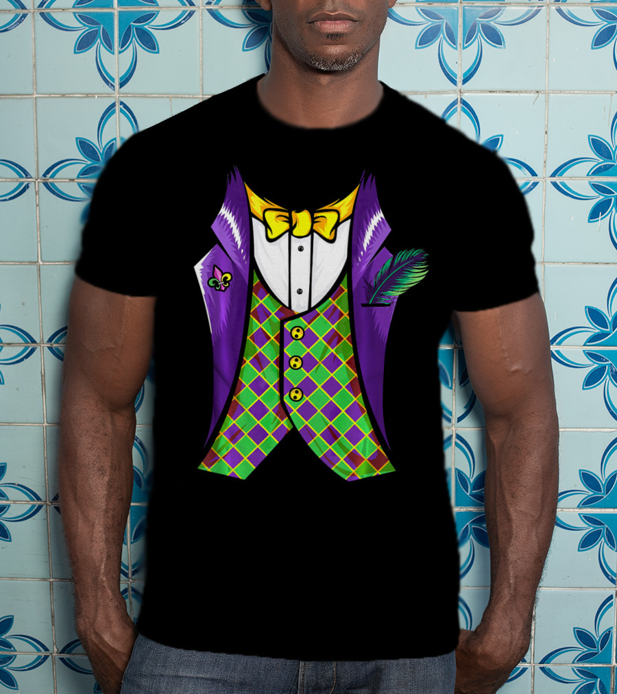 Mardi Gras Tuxedo Costume Pancake Tuesday Fleur-de-Lis T-Shirt