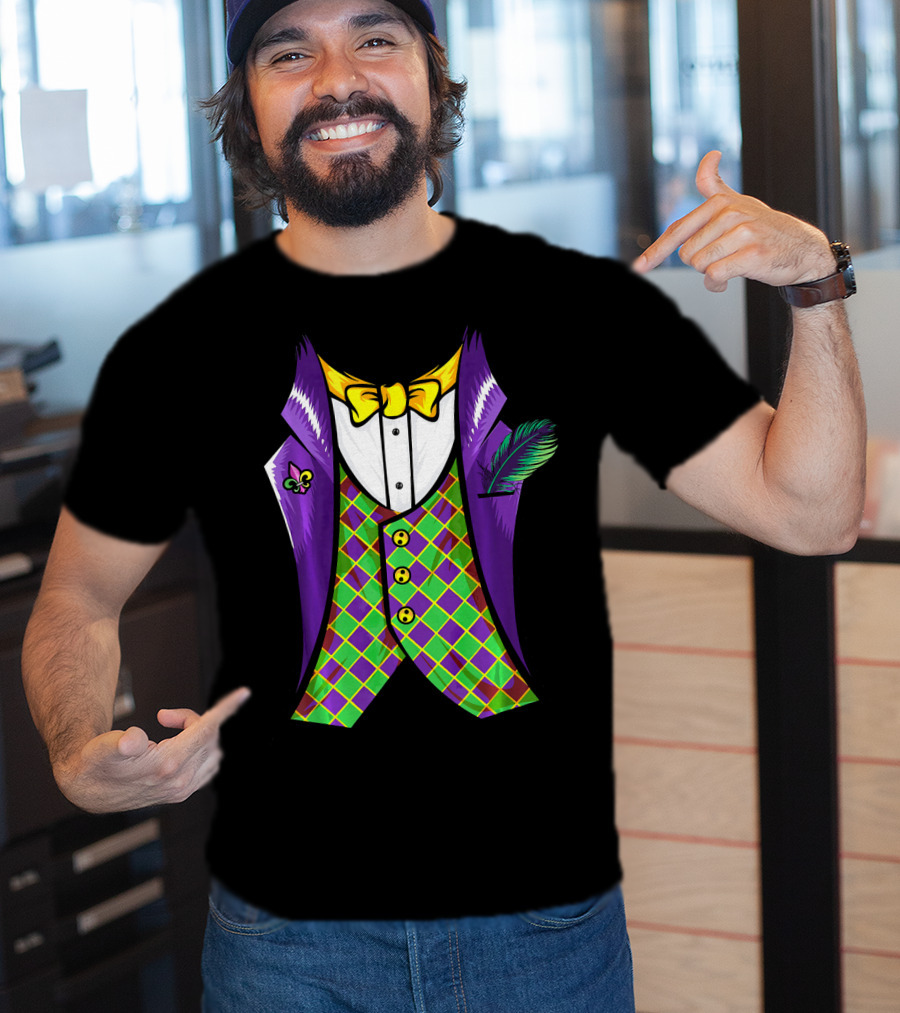 Mardi Gras Tuxedo Costume Pancake Tuesday Fleur-de-Lis T-Shirt