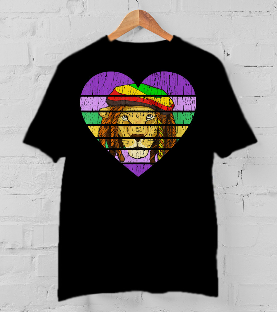 Mardi Gras Lion Rasta Heart Vintage Carnival T-Shirt