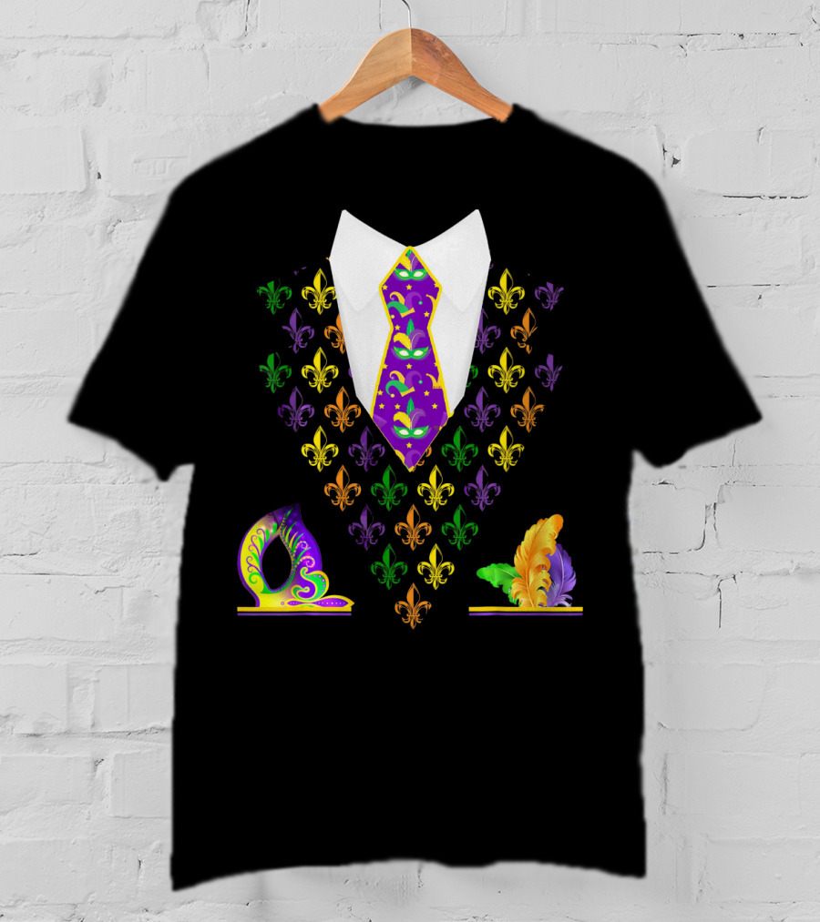Mardi Gras Vest Costume Funny Vest With Fleur-de-lis And Mask T-Shirt