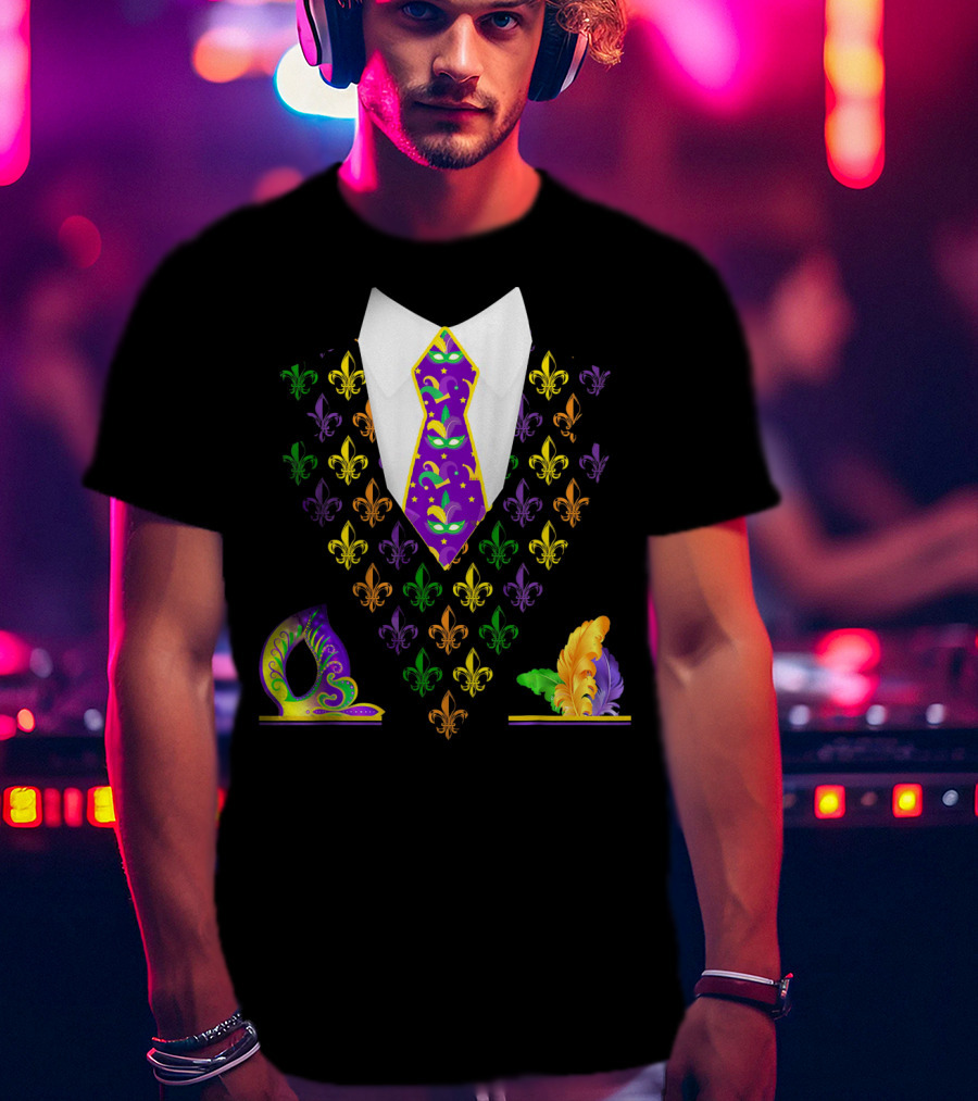 Mardi Gras Vest Costume Funny Vest With Fleur-de-lis And Mask T-Shirt