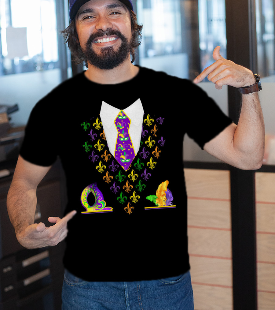 Mardi Gras Vest Costume Funny Vest With Fleur-de-lis And Mask T-Shirt