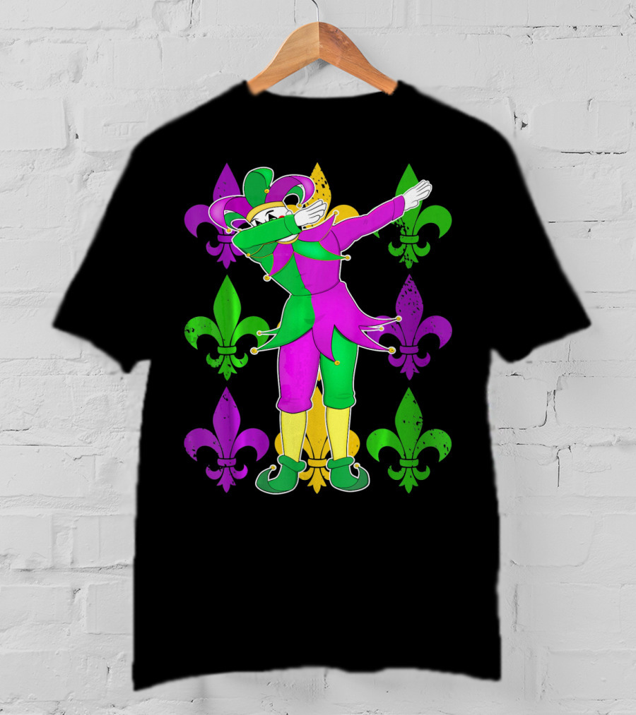 Mardi Gras Dabbing Fleur De Lis Jester Costume Fleur De Lis T-Shirt