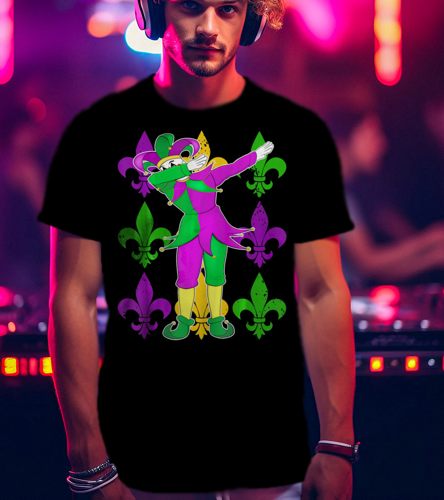 Mardi Gras Dabbing Fleur De Lis Jester Costume Fleur De Lis T-Shirt