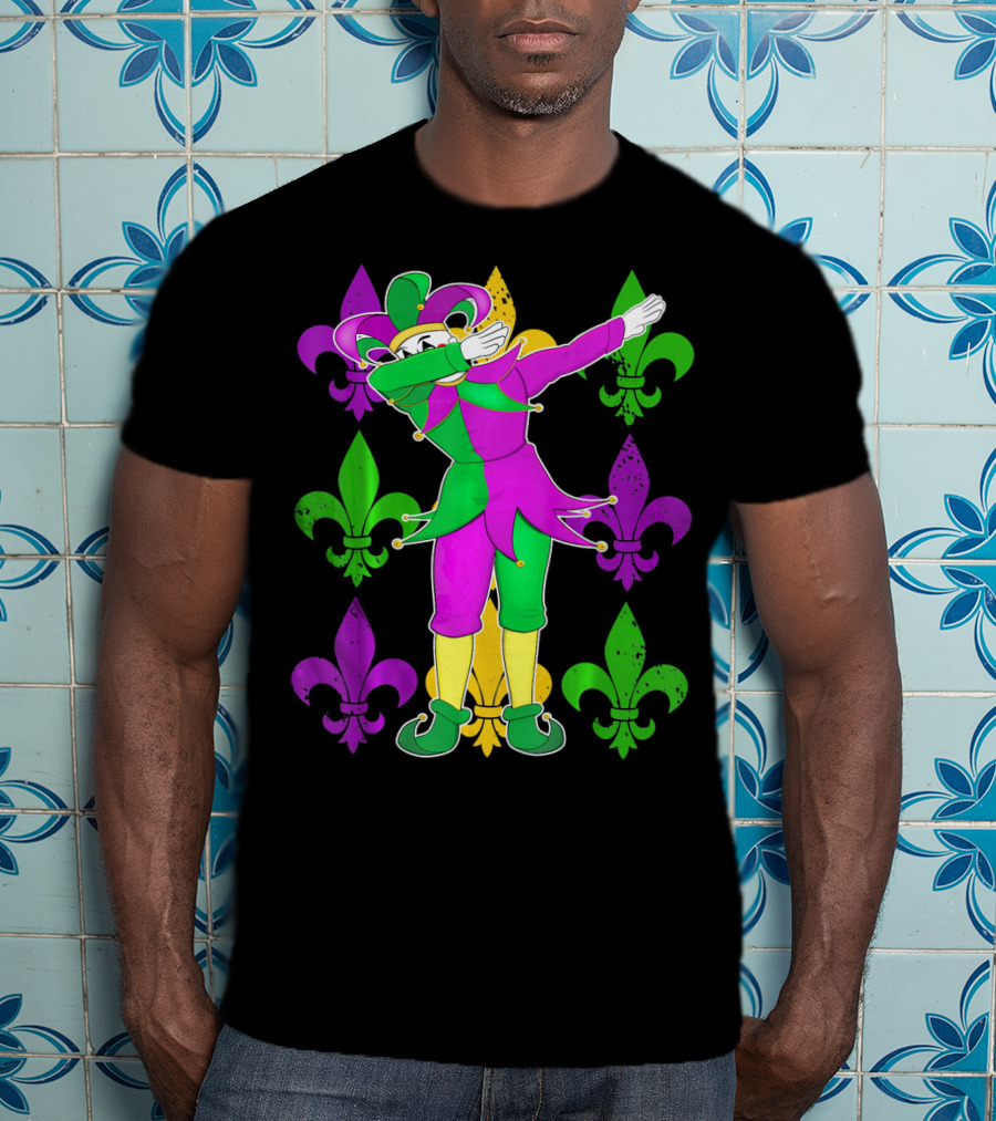 Mardi Gras Dabbing Fleur De Lis Jester Costume Fleur De Lis T-Shirt