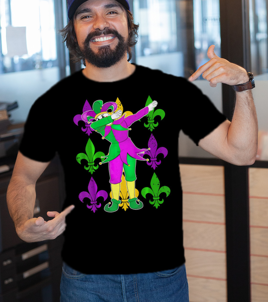Mardi Gras Dabbing Fleur De Lis Jester Costume Fleur De Lis T-Shirt
