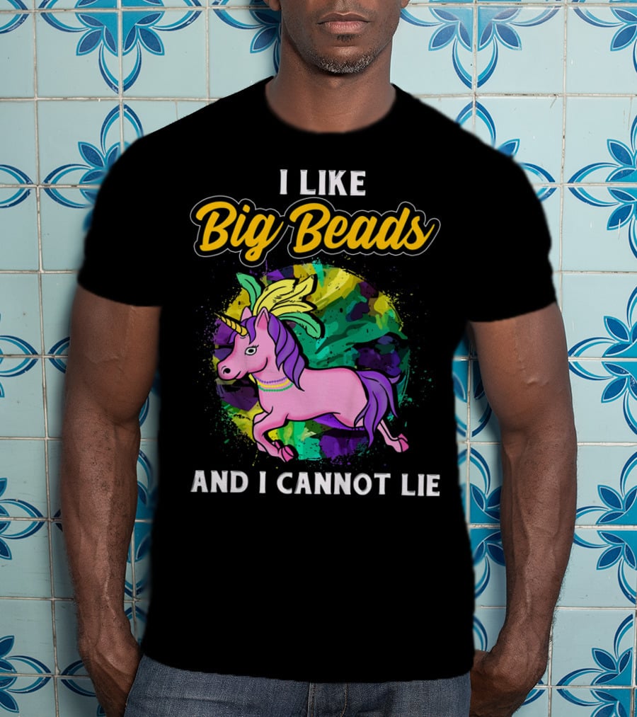 I Like Big Beads And I Cannot Lie Kids Funny Mardi Gras Pink And Pur T-Shirt