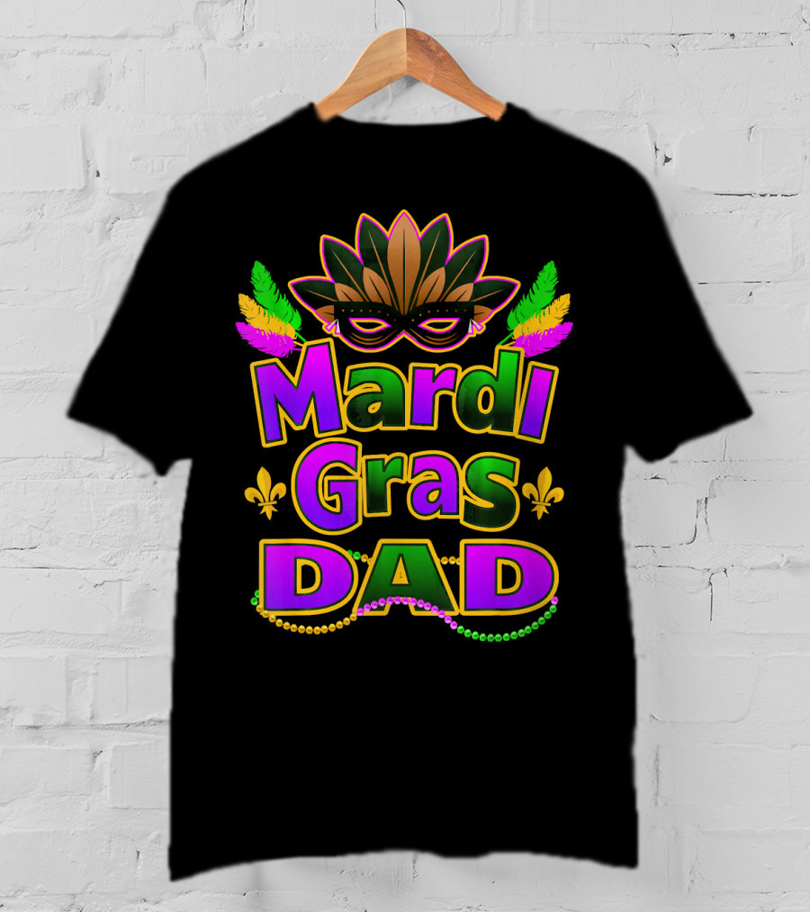 Mardi Gras Dad New Orleans Festive Masked T-Shirt